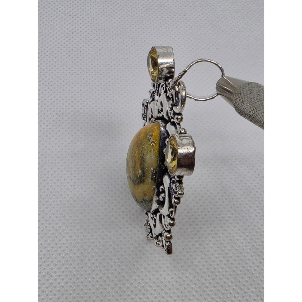 Bumble Bee Jasper and Citrine 925 Silver Plated Long Pendant Size 2.4" - Picture 3 of 6
